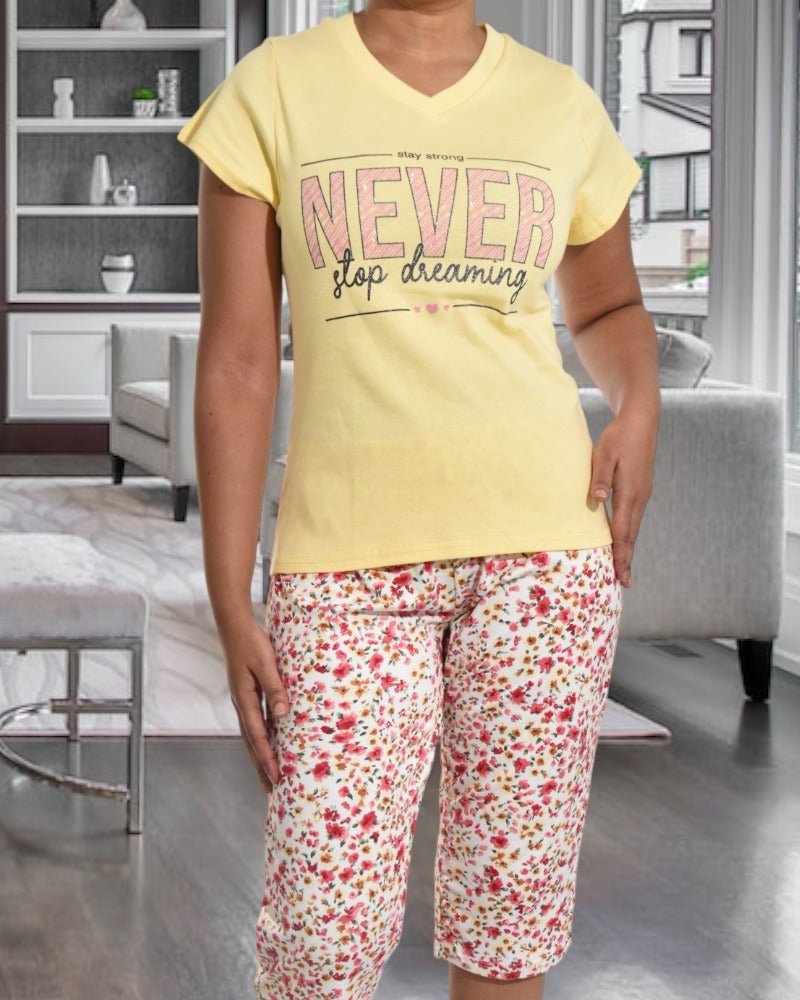 Ladies Yellow Printed 3/4 Pj Set - StylePhase SA