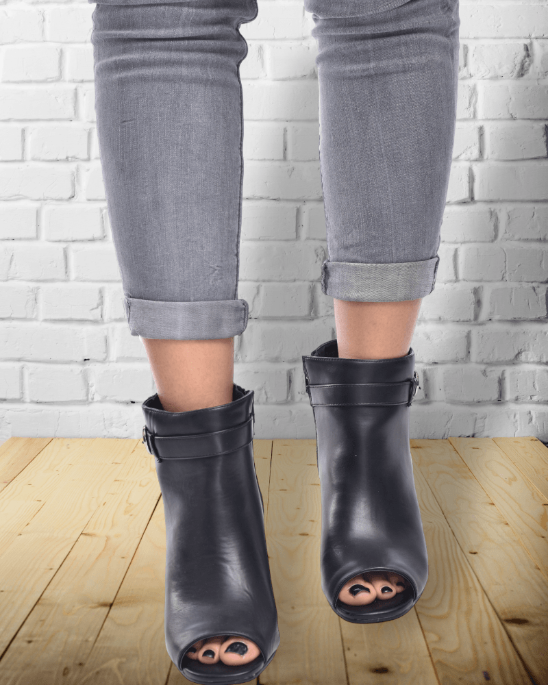 Black open toe boots hot sale