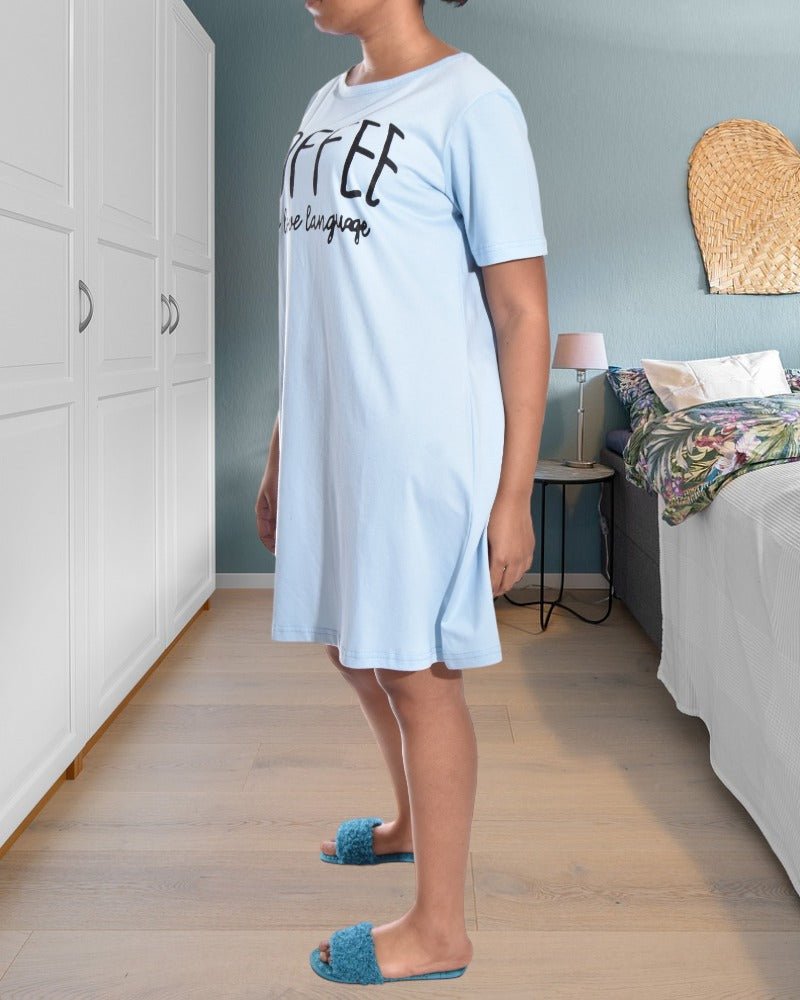 Light Blue Coffee Printed Sleep Shirt - StylePhase SA