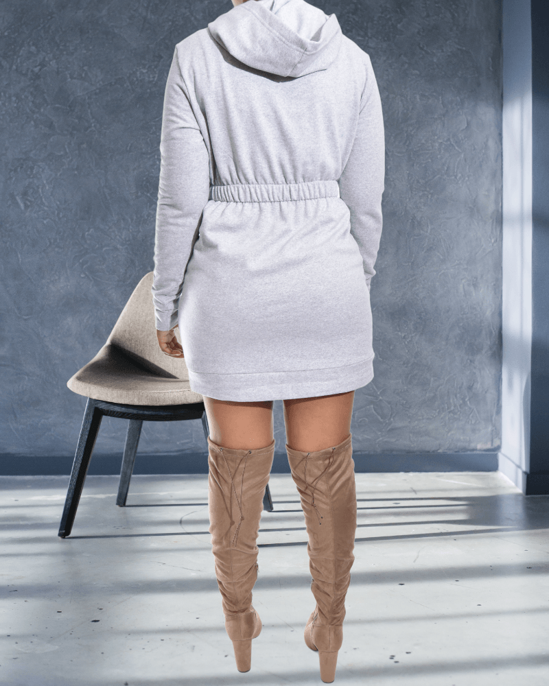 Light Grey Zip Front Hooded Dress - StylePhase SA