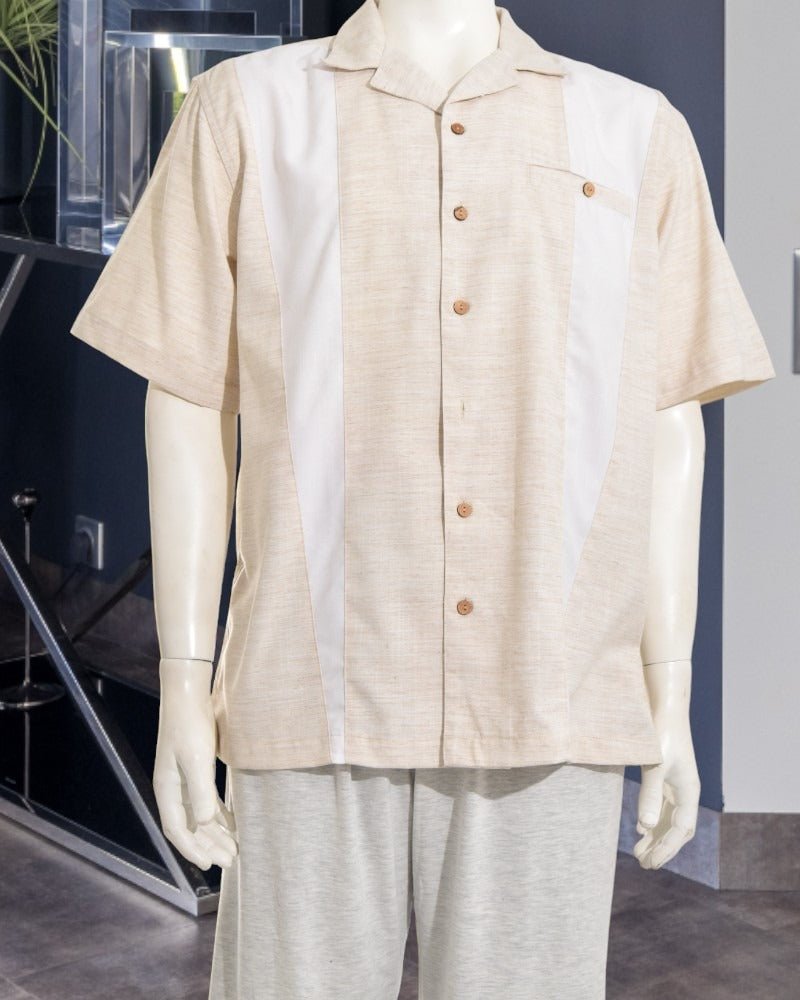 Mens Cream And White Button Shirt - StylePhase SA