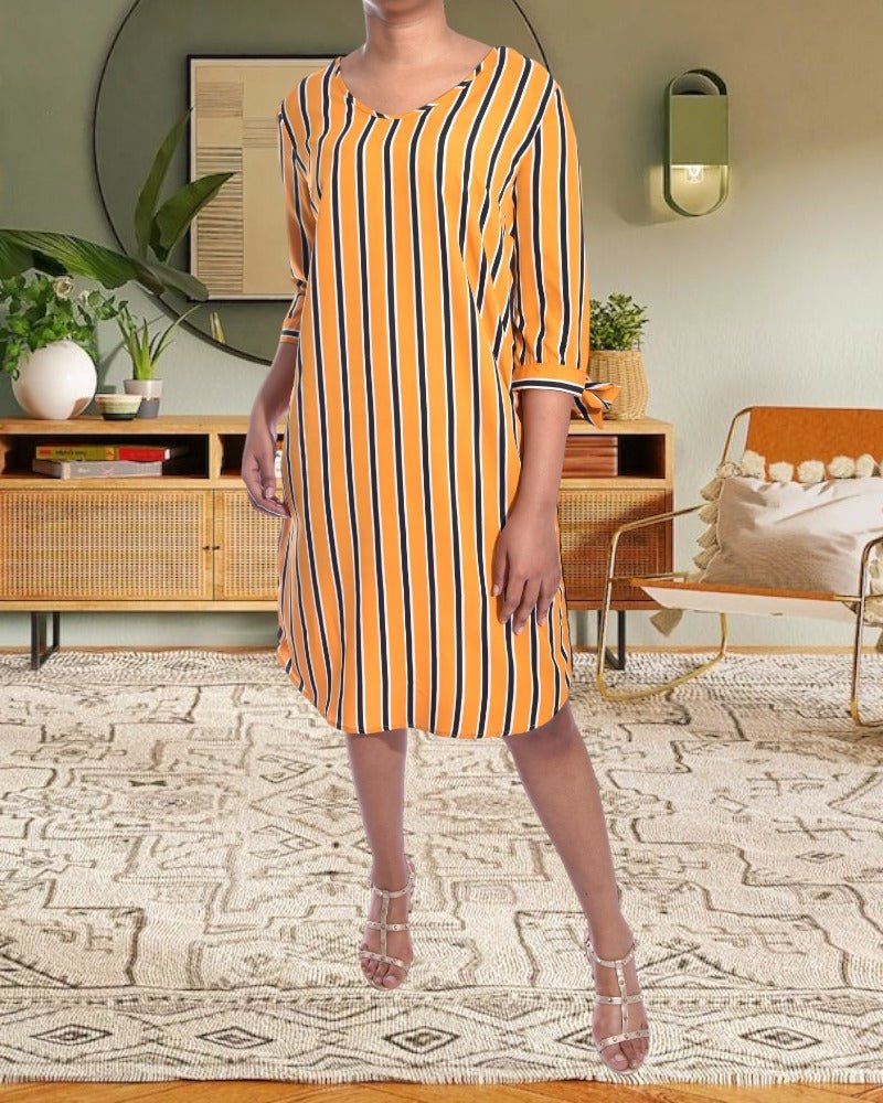 Mustard and Black Stripe Tie Sleeve Tunic - StylePhase SA