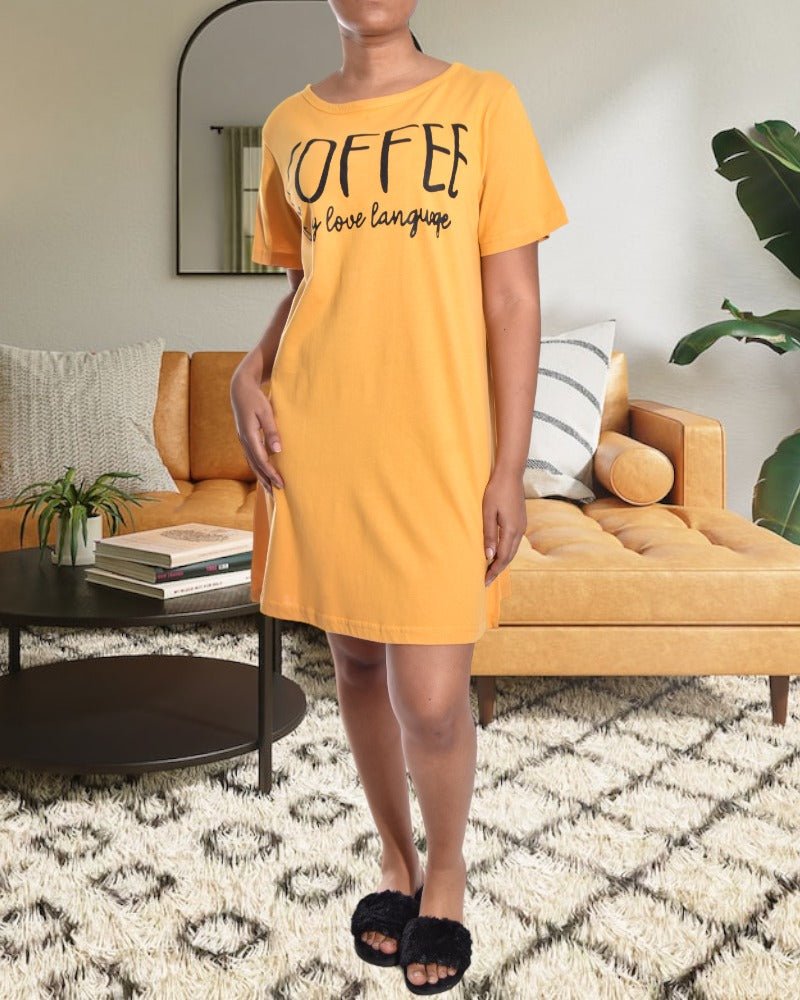 Mustard Coffee Printed Sleep Shirt - StylePhase SA