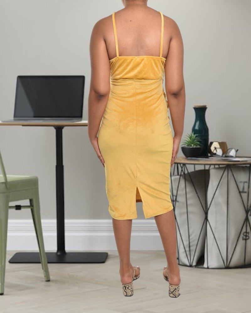 Mustard Velour Strappy Dress - StylePhase SA