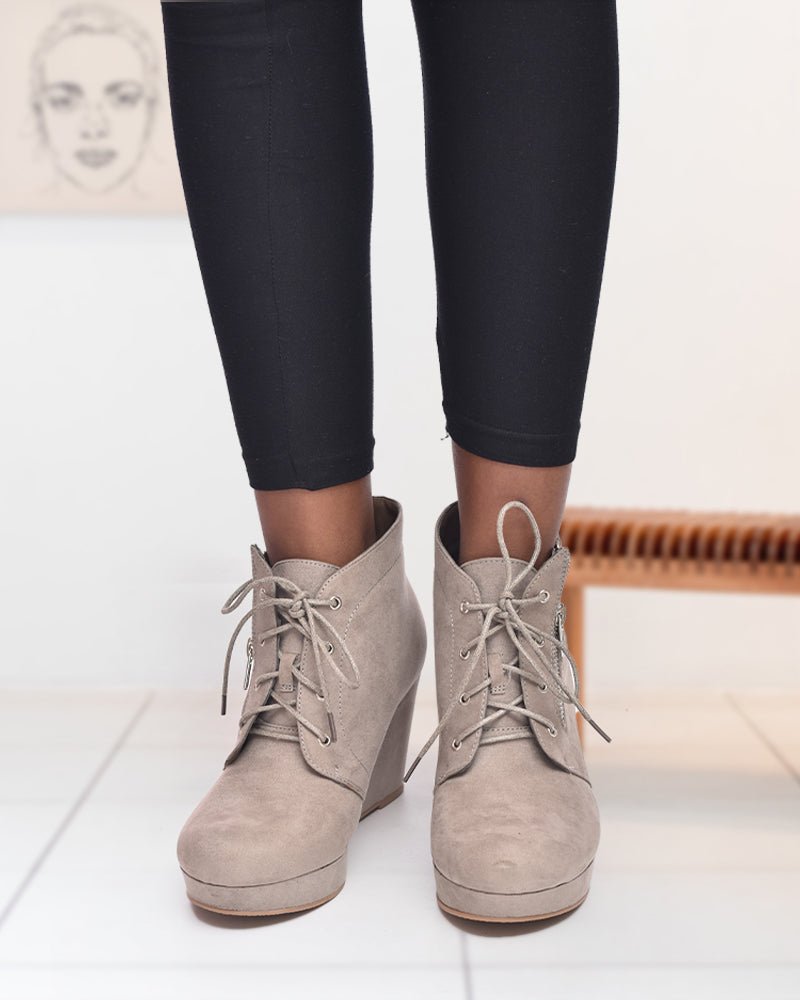 Ofelia Taupe Wedge Ankle Boots - StylePhase SA