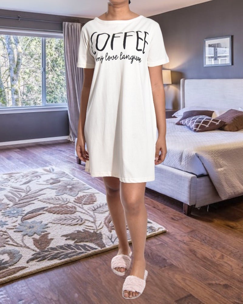 Off White Coffee Printed Sleep shirt - StylePhase SA