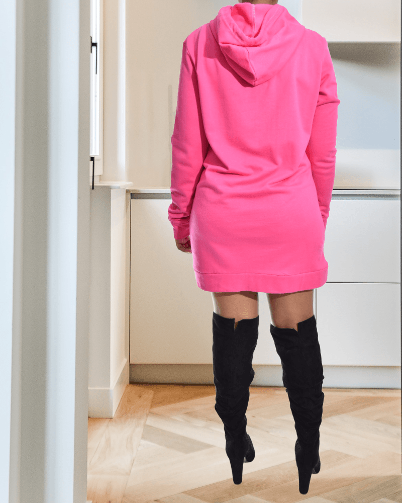 Pink Kangaroo Pocket Drawstring Hoodie Dress - StylePhase SA