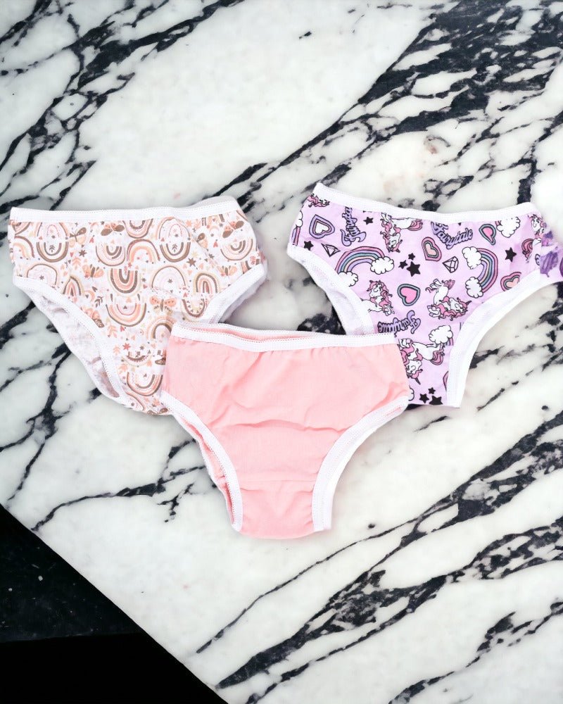 Pink Printed Girls 3 Pack Panty-BC