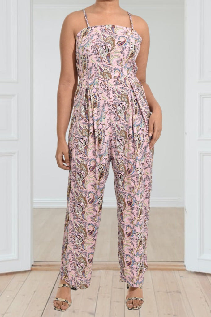 Pink Printed Strappy Pleated Jumpsuit - StylePhase SA