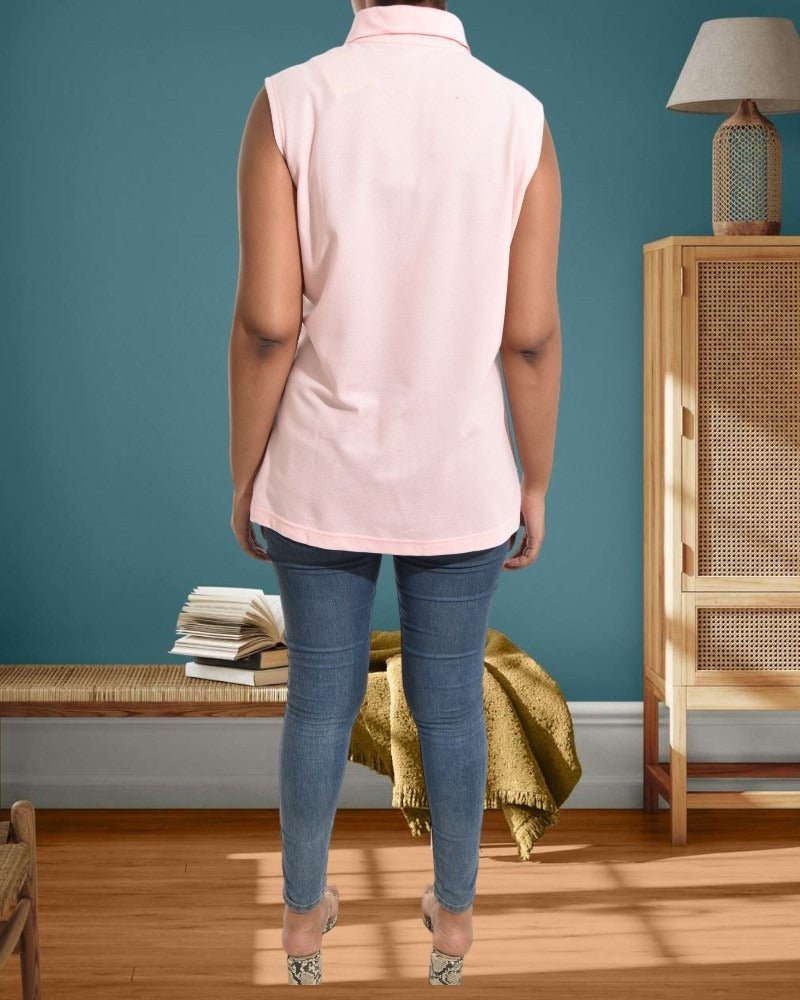 Pink Sleeveless Collar Top - StylePhase SA