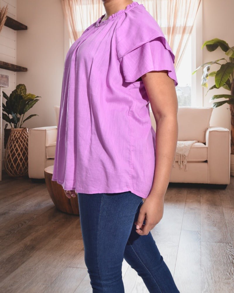 Purple Flutter Sleeve Top - StylePhase SA