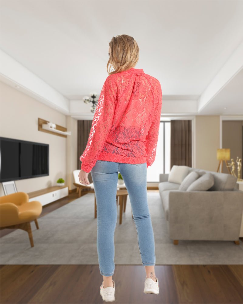Red Floral Lace Bomber Jacket - StylePhase SA
