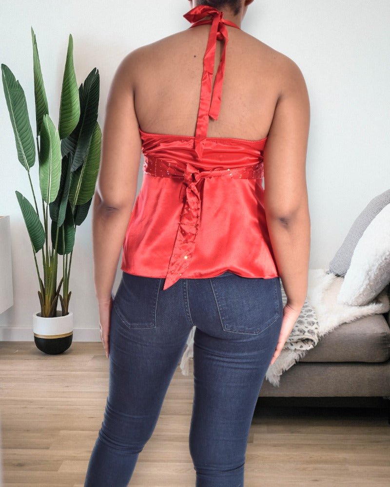 Red Satin Halter Neck Top - StylePhase SA