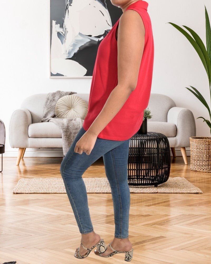 Red Sleeveless Collar Top - StylePhase SA