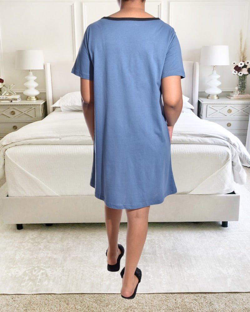 Steel Blue Coffee Printed Sleep Shirt - StylePhase SA
