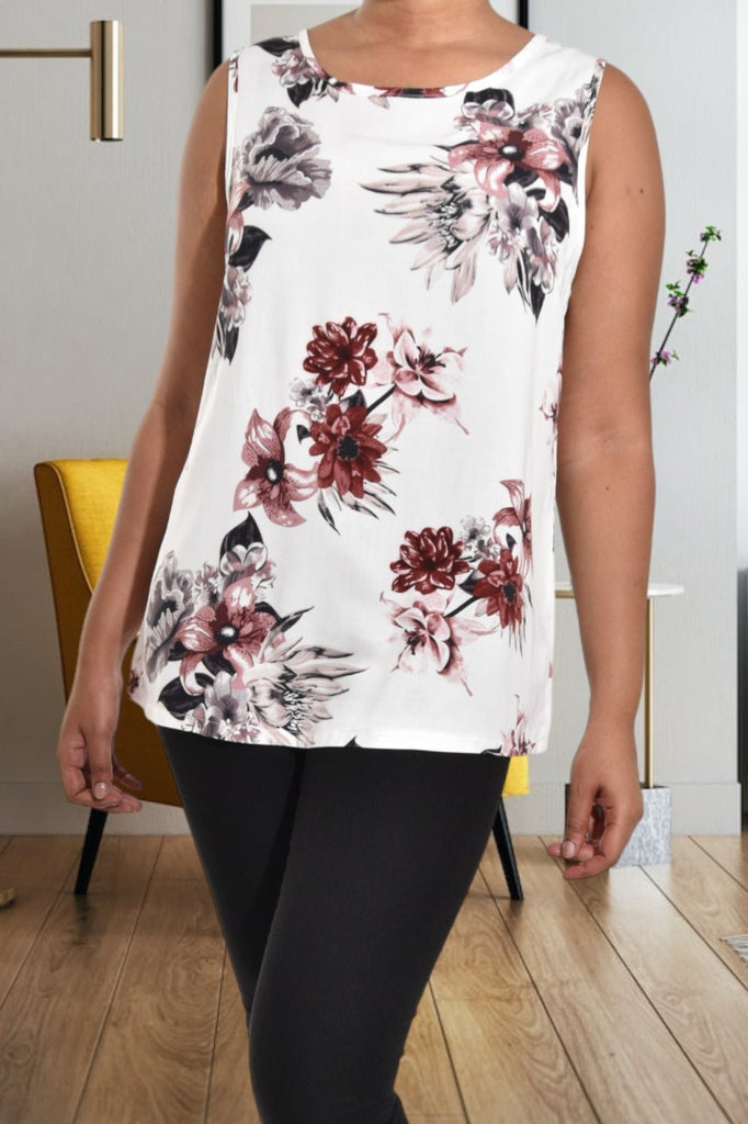 White And Burgundy Floral Blouse - StylePhase SA