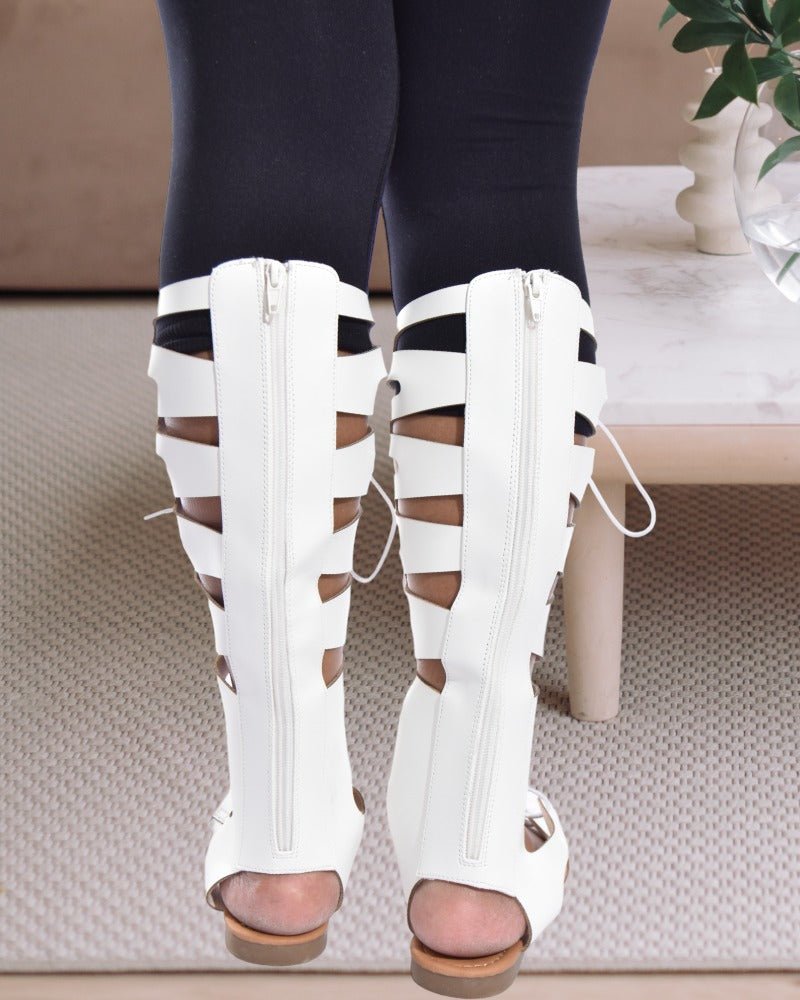 White Gladiator Tie Up Sandals - StylePhase SA