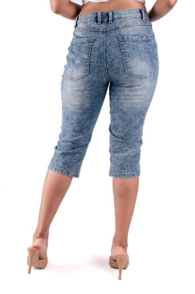 Women's Washed Knee Length Jeans - StylePhase SA
