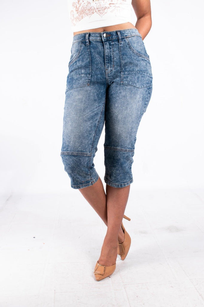 Women's Washed Knee Length Jeans - StylePhase SA